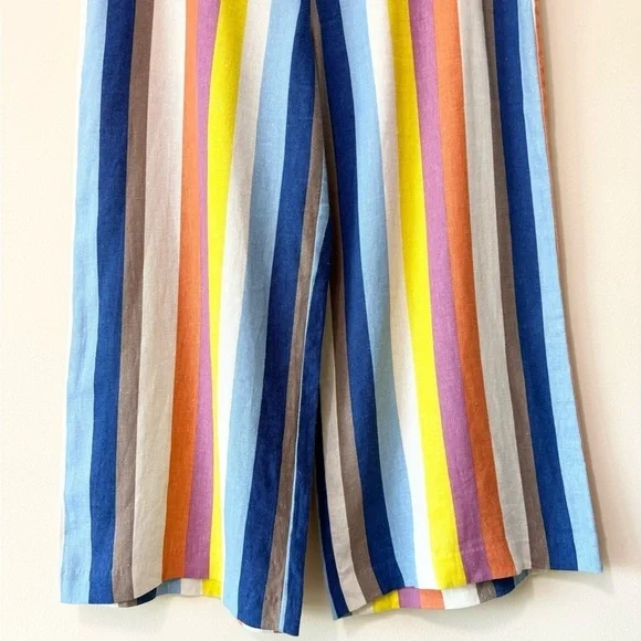 Gilli Colorful Striped Linen Tie High Waist Wide Leg Culotte Pants Size L - Picture 10 of 15